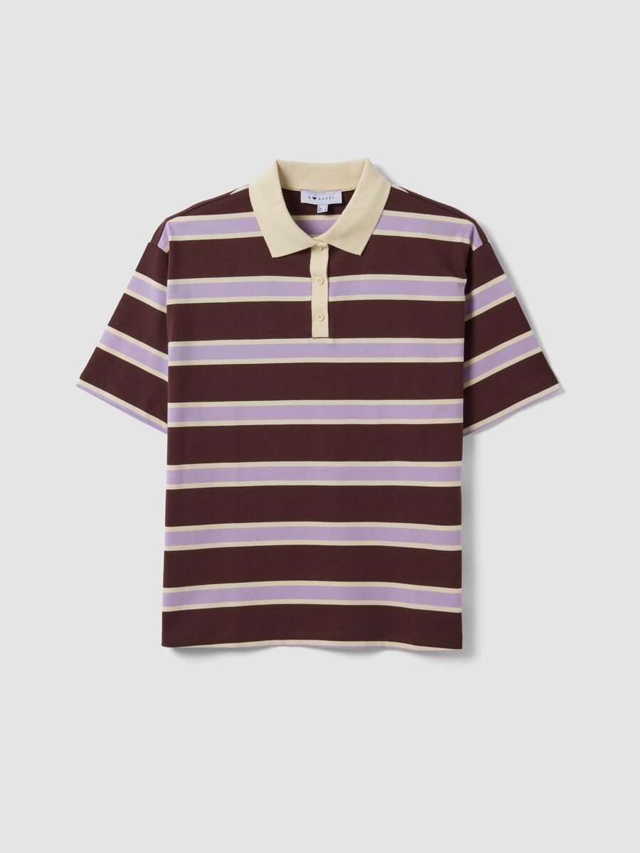 Polo marrone in puro cotone a righe over fit_0