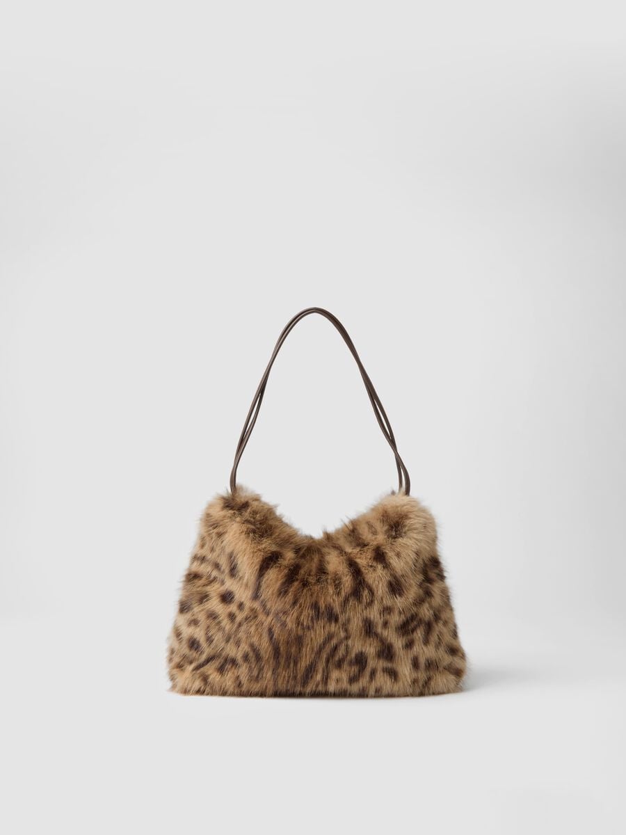 Borsa marrone a spalla con fantasia animalier_1
