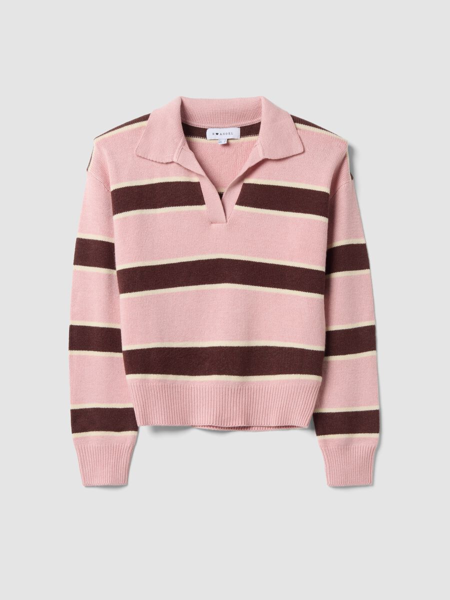 Maglia rosa a righe in misto viscosa con colletto polo regular fit_4