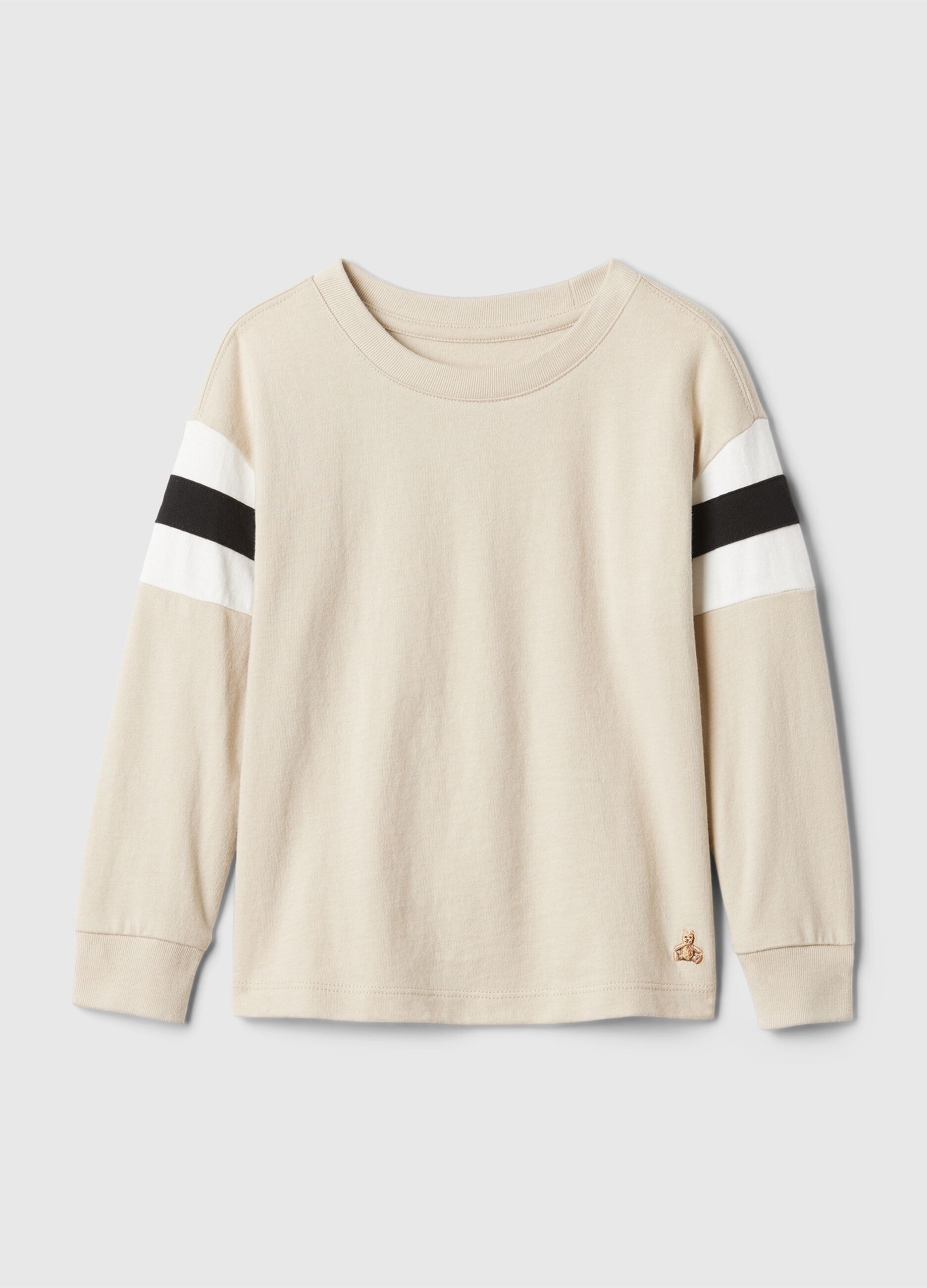 T-shirt with striped insert and teddy bear embroidery