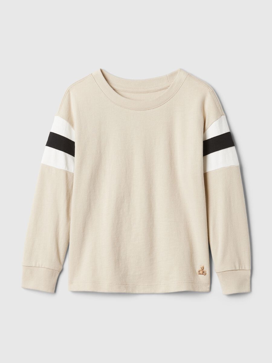 T-shirt with striped insert and teddy bear embroidery_0
