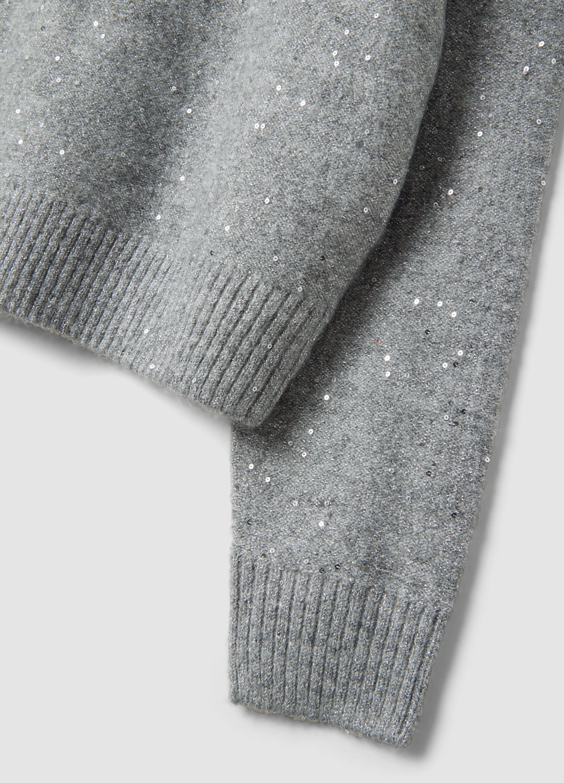 Grey marl stretch jersey top with sequins, regular fit