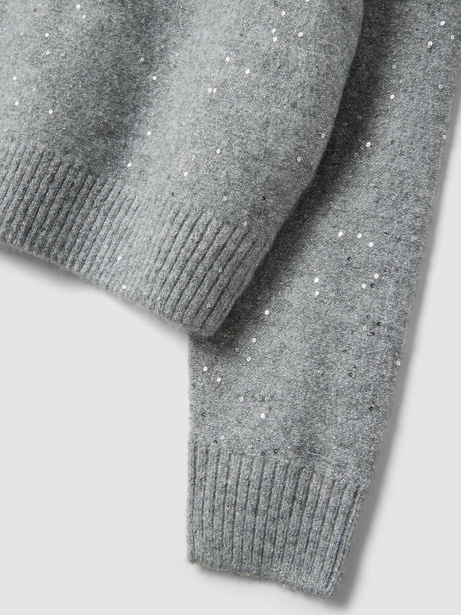 Maglia grigio melange in tessuto elasticizzato e paillettes regular fit_2