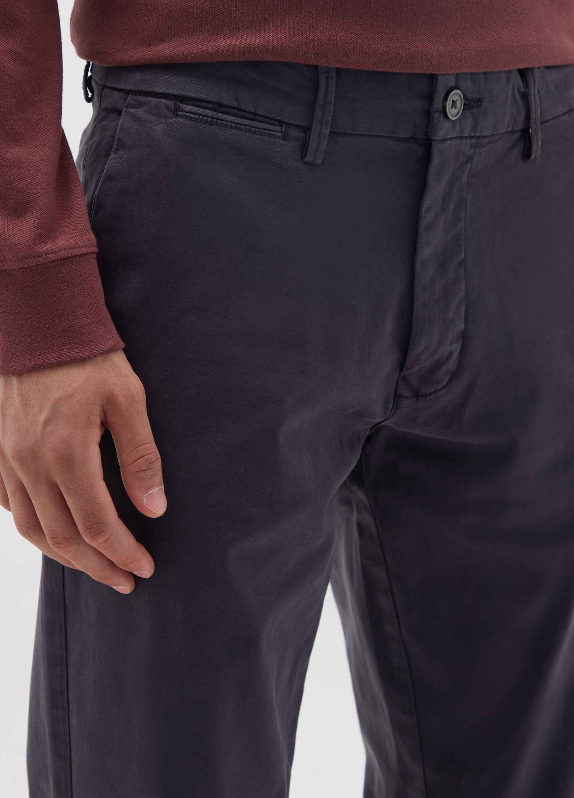 Blue Stretch Cotton Regular Fit Trousers