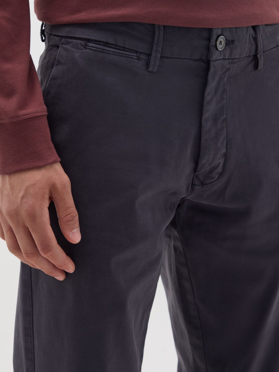 Blue Stretch Cotton Regular Fit Trousers_3