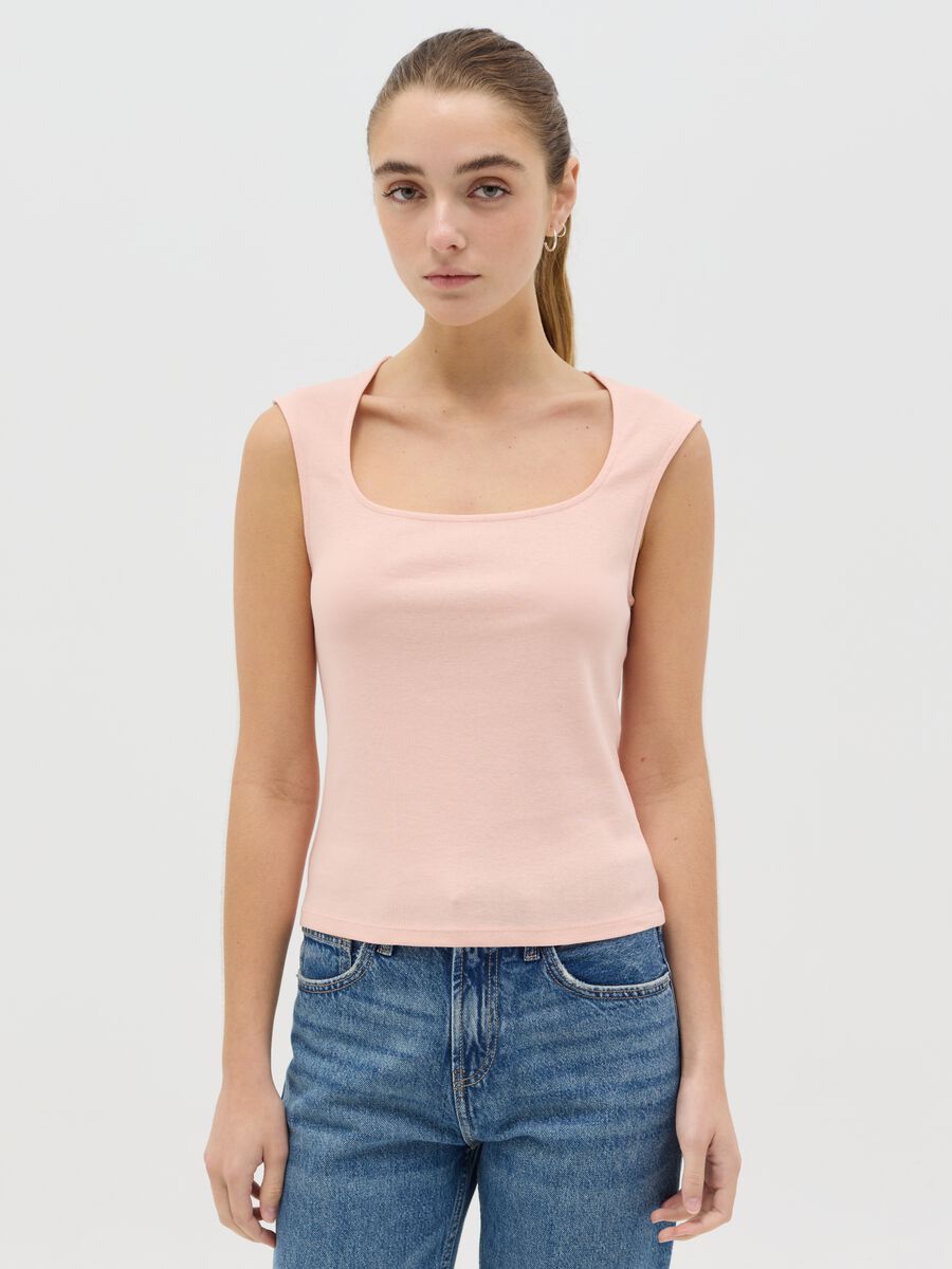 Pink tank top with square neckline_0