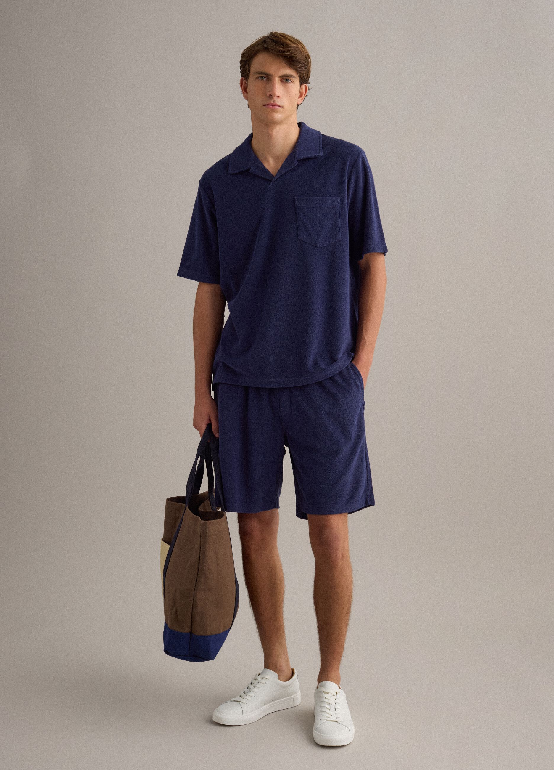 Blue cotton-blend Bermuda shorts
