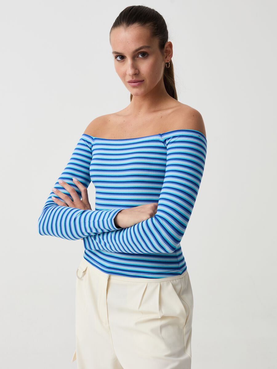 Striped T-shirt with drop shoulders_0
