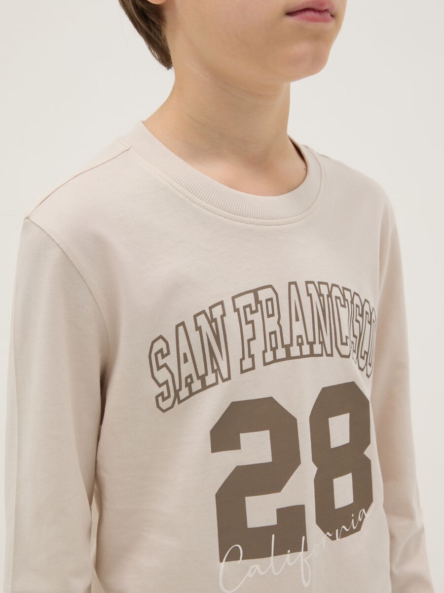 Maglietta beige da ragazzo in puro cotone regular fit con stampa_2