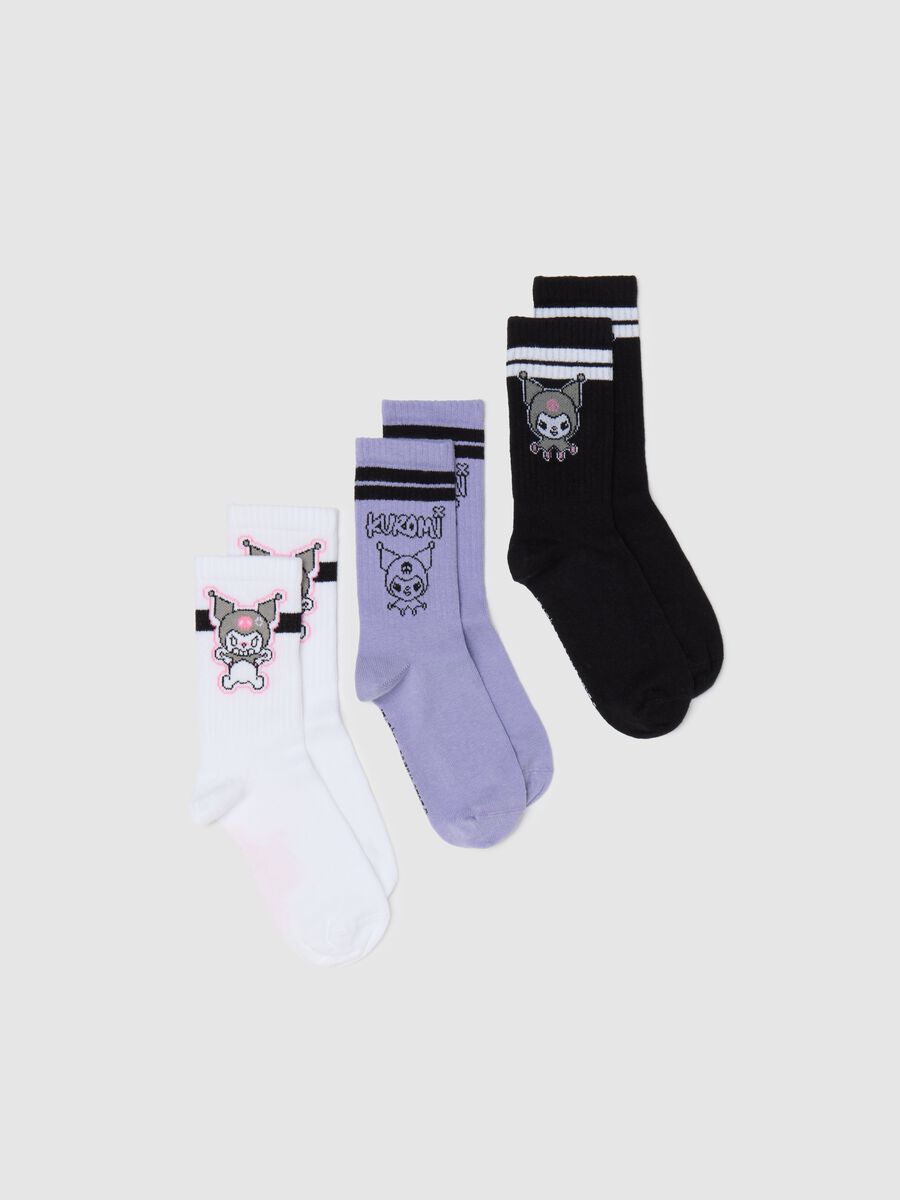 Three-pair pack black and purple socks with Hello Kitty Kuromi design_0