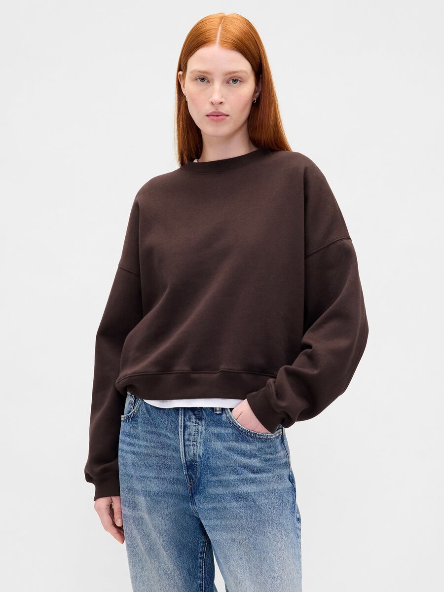 Brown Cotton Blend Crew Neck Sweatshirt_0