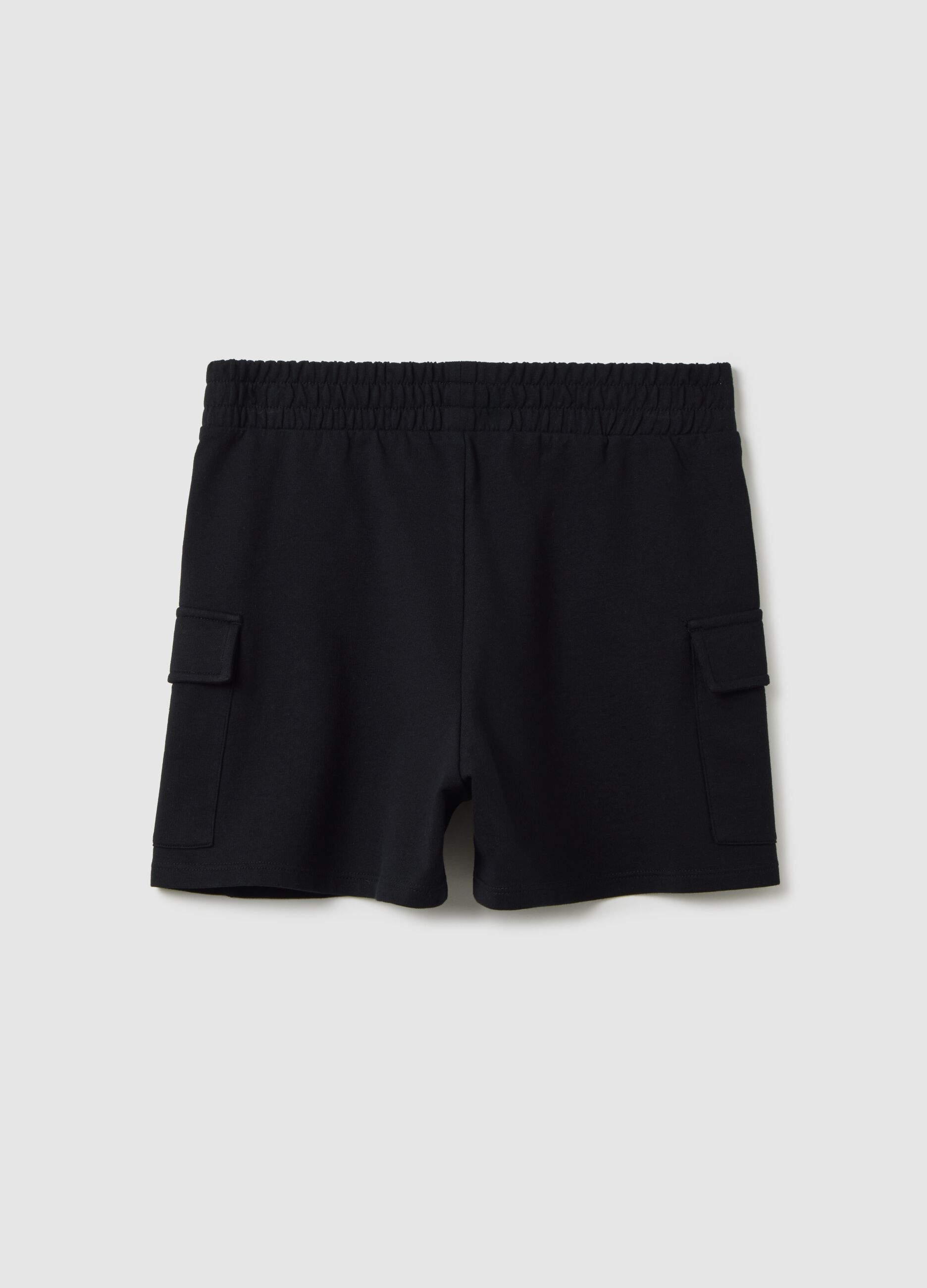 Black Cotton Cargo Shorts