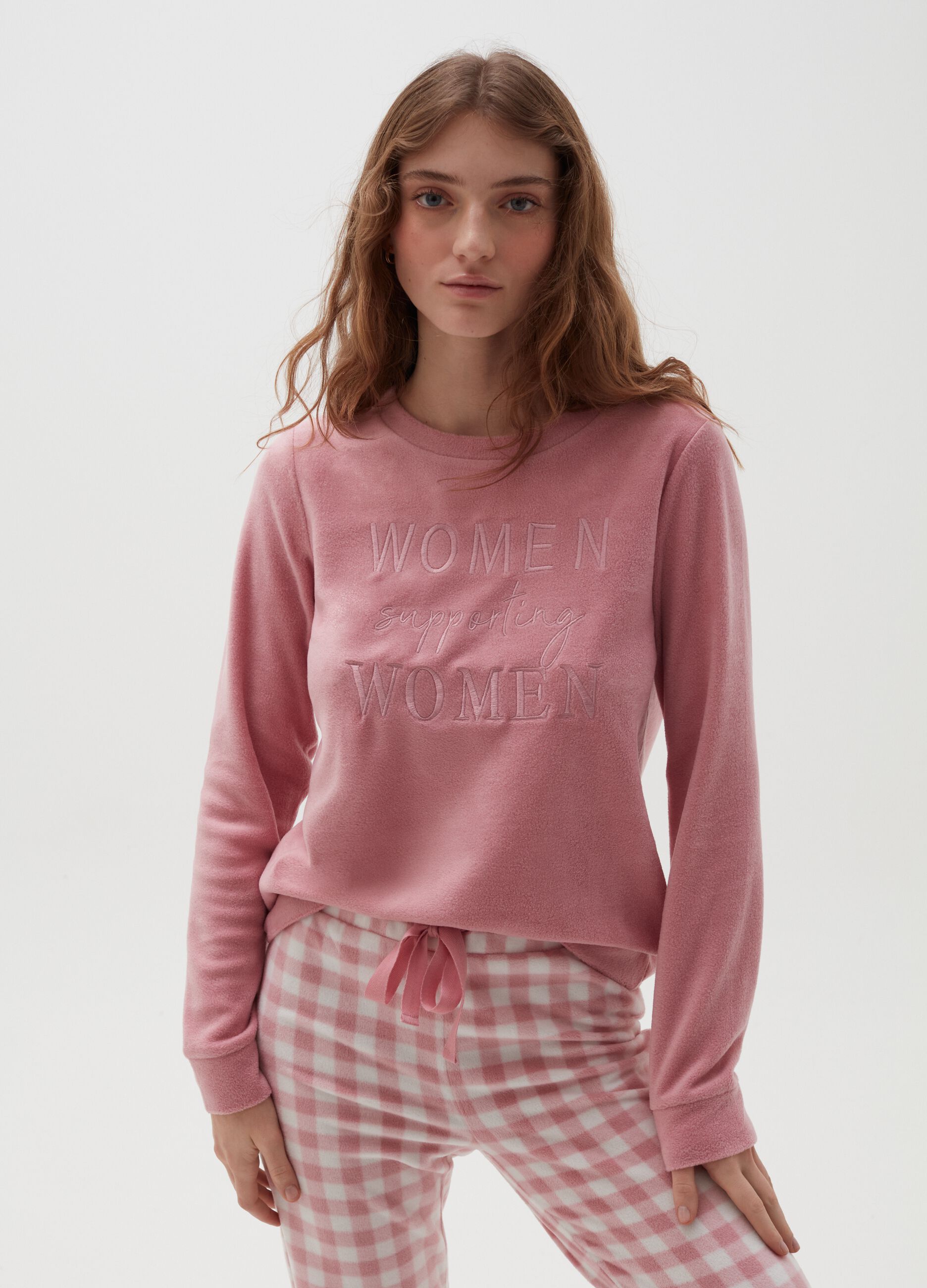 Chenille pyjama top with embroidered lettering