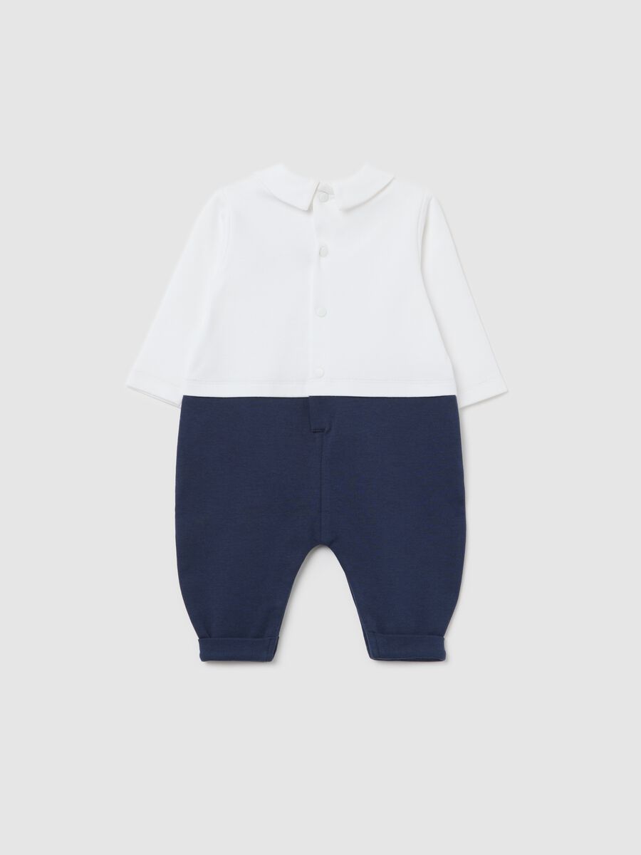 Blue two-tone cotton onesie with fish embroidery_1