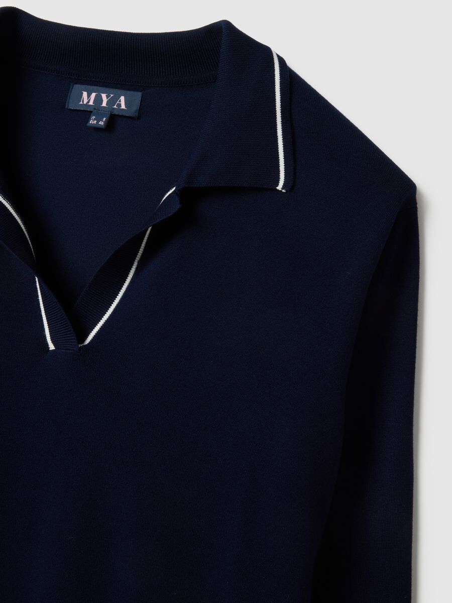 Blue viscose blend jumper with polo collar regular fit_1
