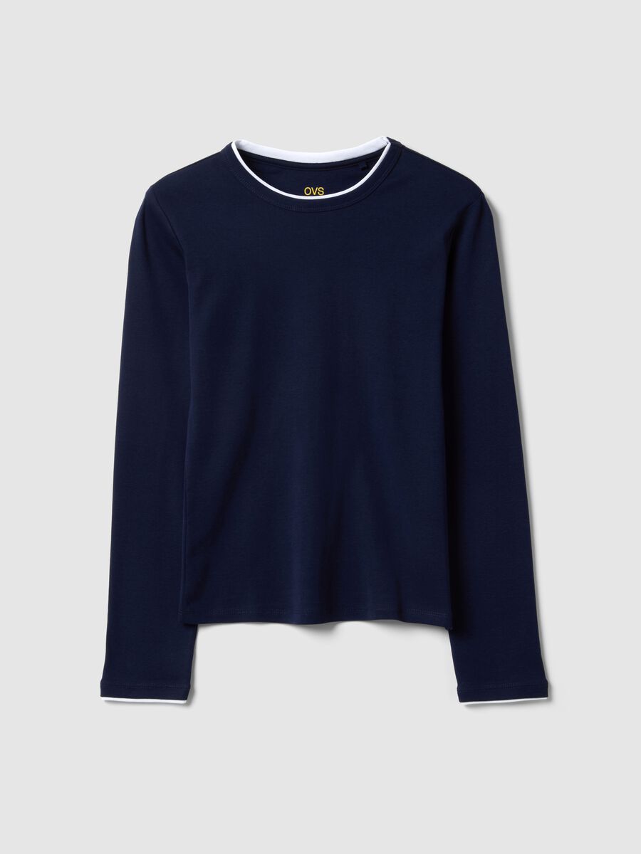 Maglia a maniche lunghe in puro cotone blu regular fit_4