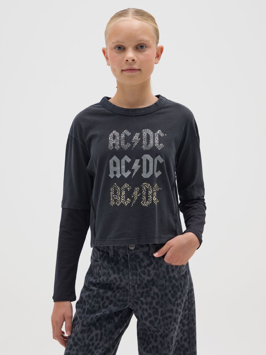 Maglia da ragazze in puro cotone multicolor boxy fit con grafica AC/DC_0