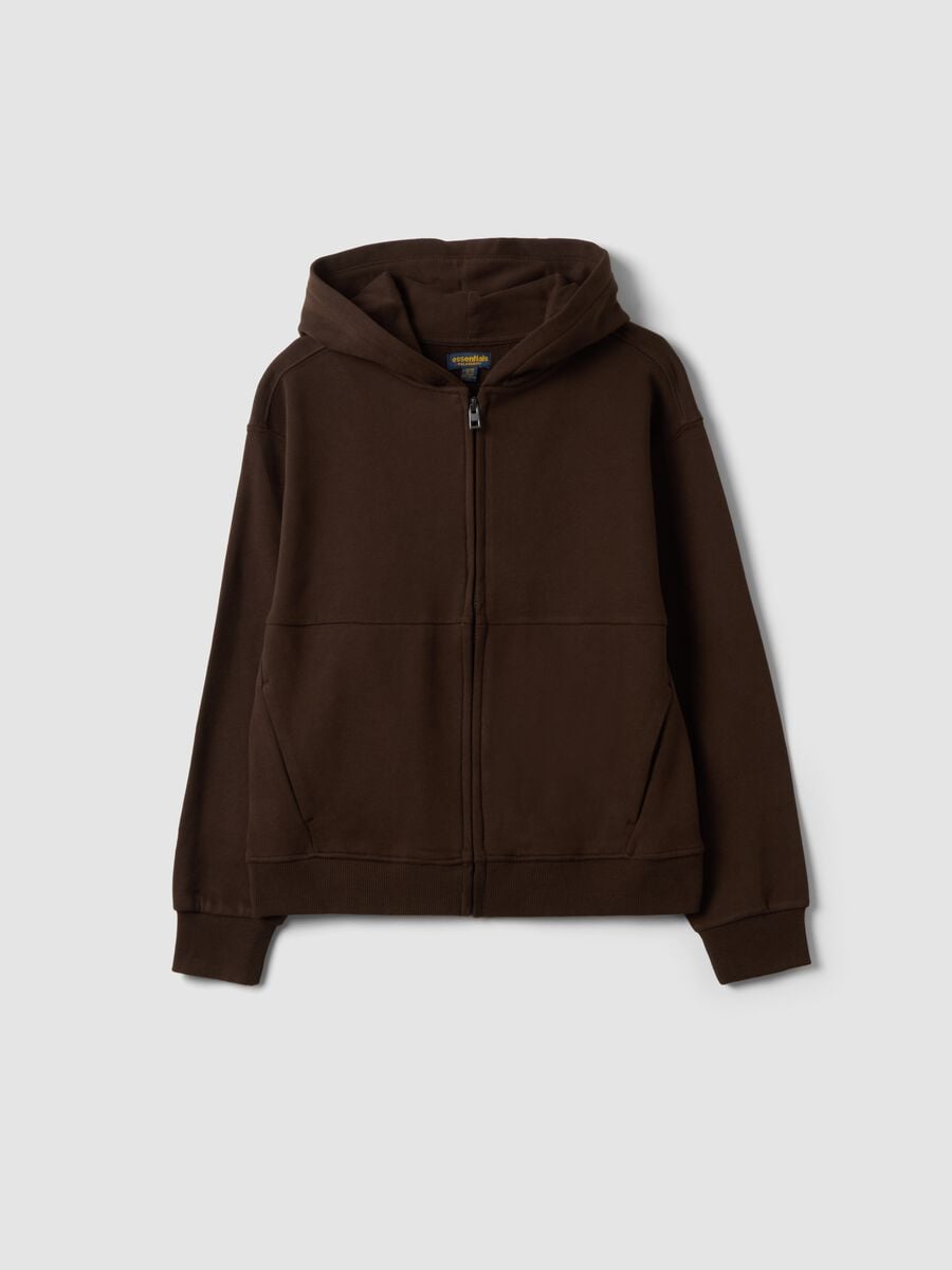 Felpa marrone in puro cotone organico con cappuccio relaxed fit_0