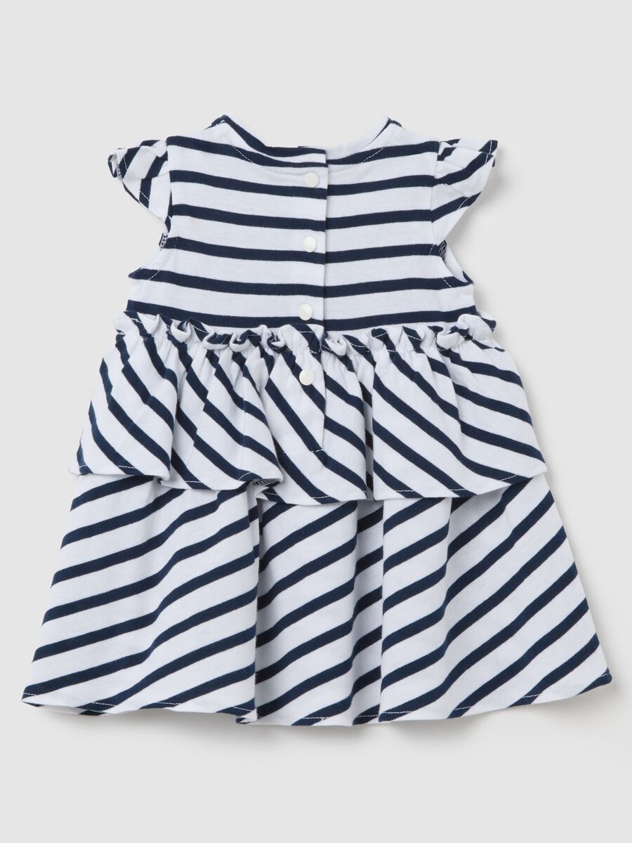 White and blue dress in striped organic cotton_1