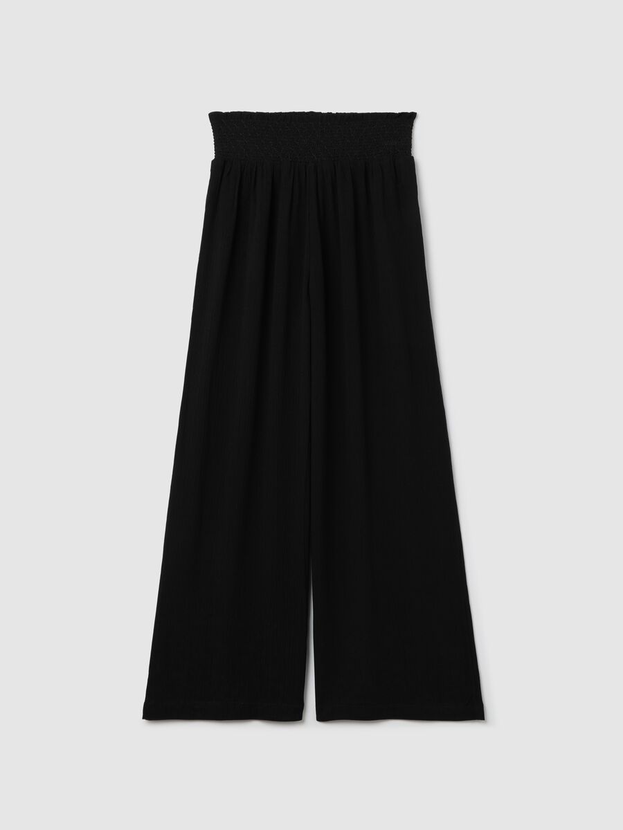 Pantaloni da ragazza in pura viscosa neri a gamba larga_0