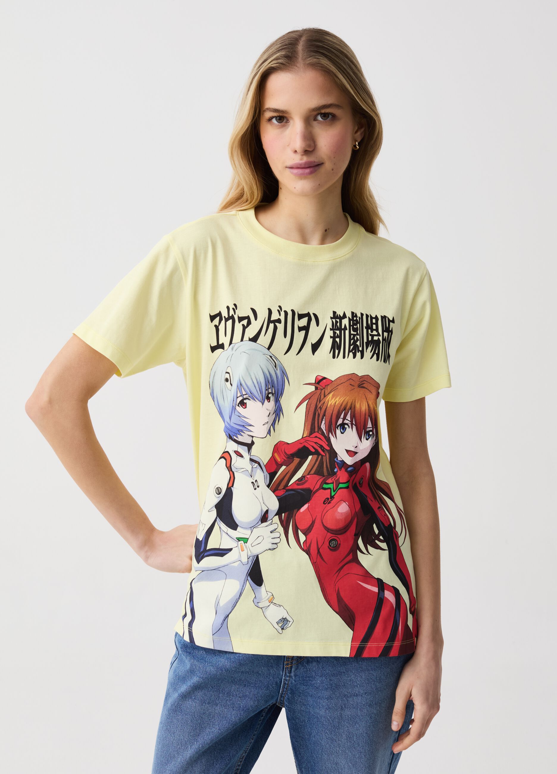 T-shirt con stampa personaggi Evangelion