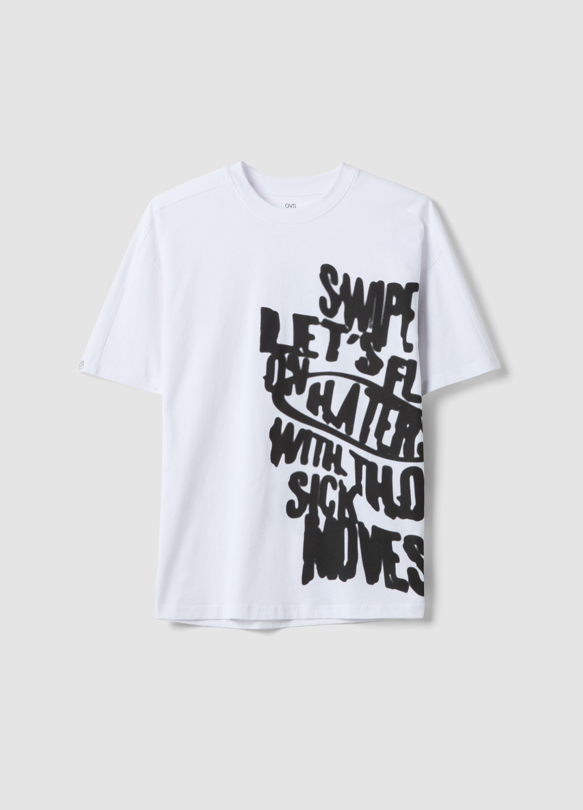 Boys&rsquo; white 100% cotton oversized T-shirt with print