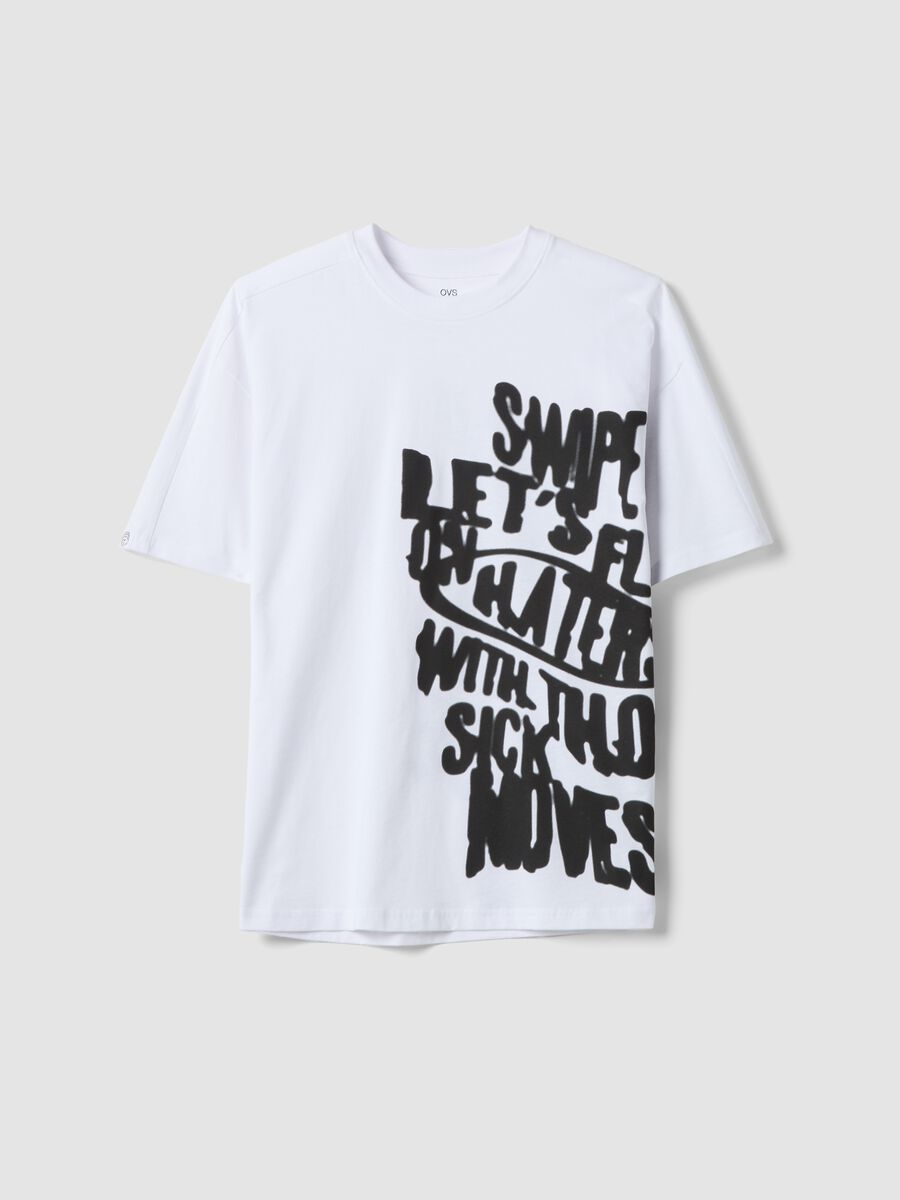 Boys&rsquo; white 100% cotton oversized T-shirt with print_0