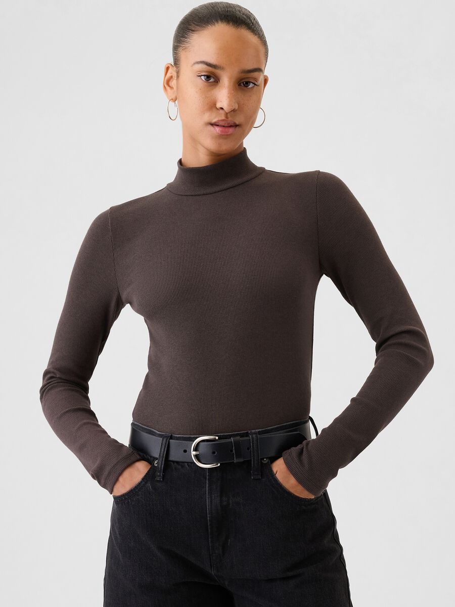 Ribbed T-shirt in stretch modal and cotton_0