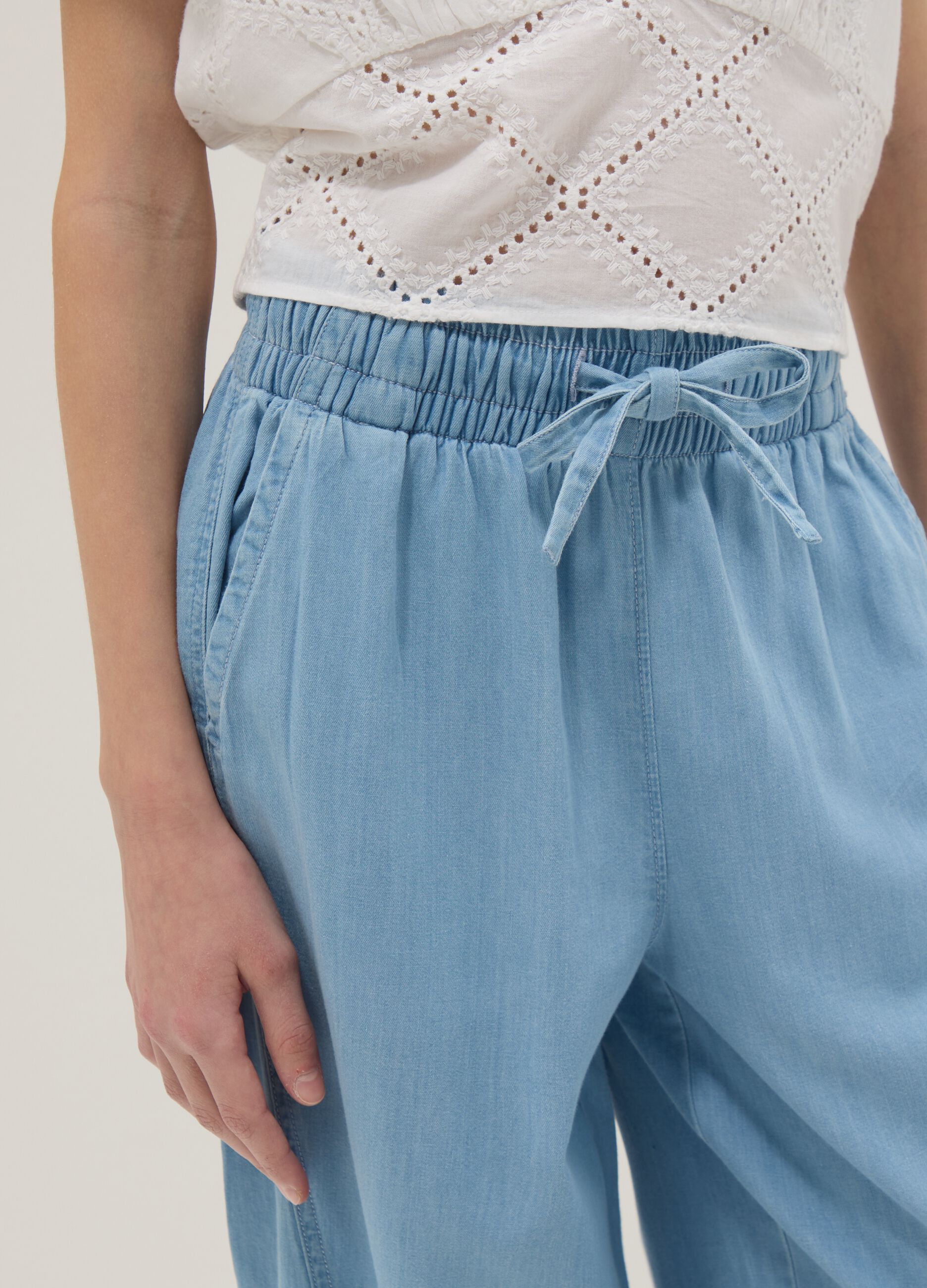 Light blue pure cotton denim wide-leg trousers for girls