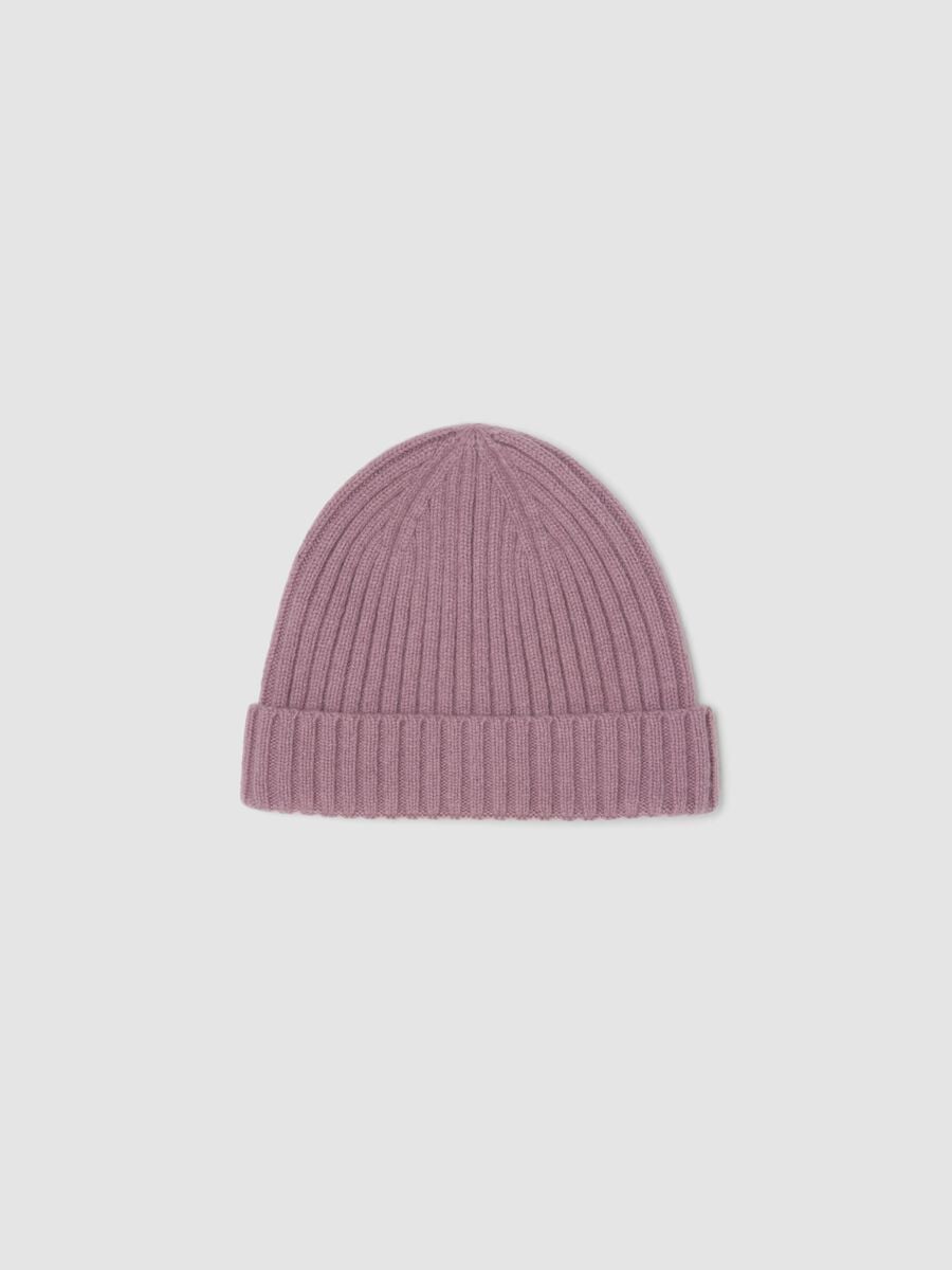 Mauve purple pure wool ribbed beanie_0
