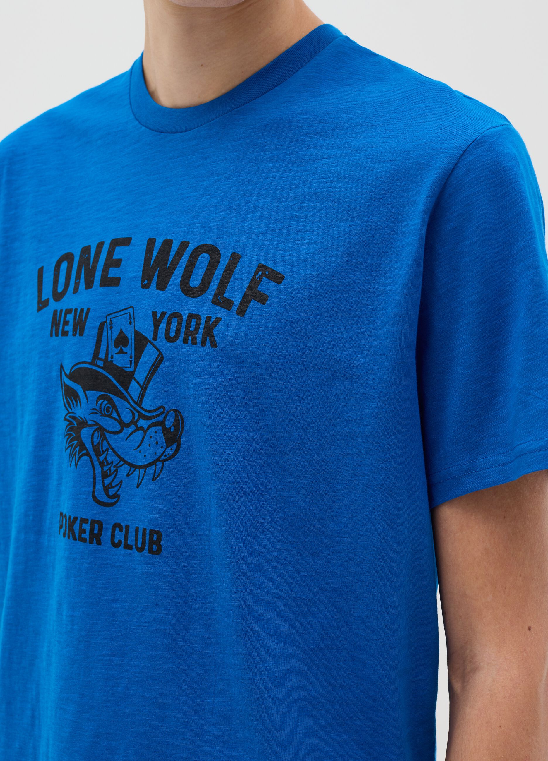 T-shirt in cotone con stampa lupo motivo poker