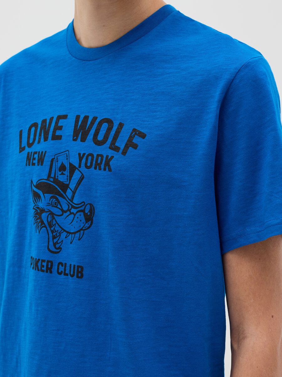 Cotton T-shirt with poker motif wolf print_2