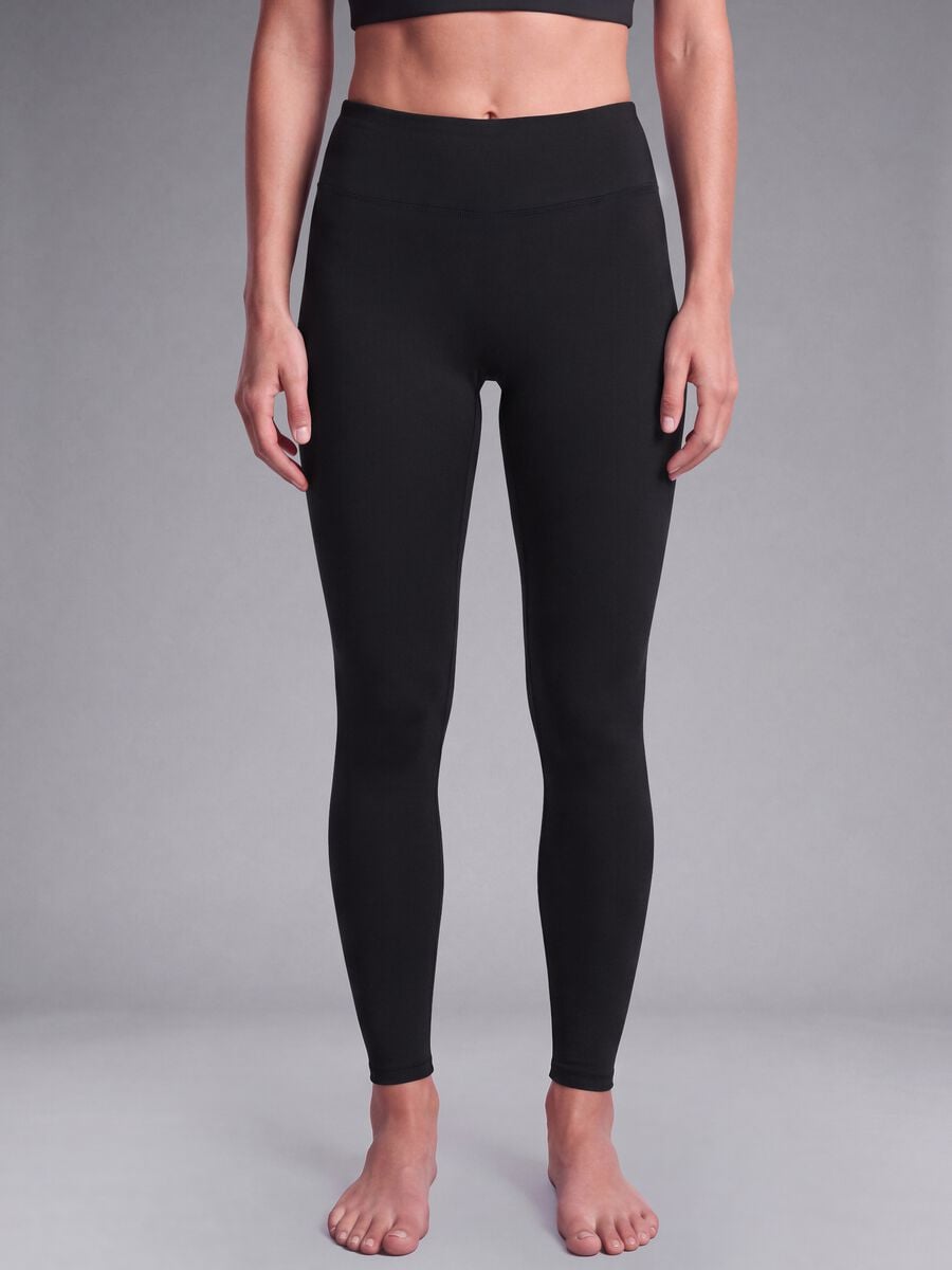 Leggings neri in tessuto elasticizzato a vita alta_2