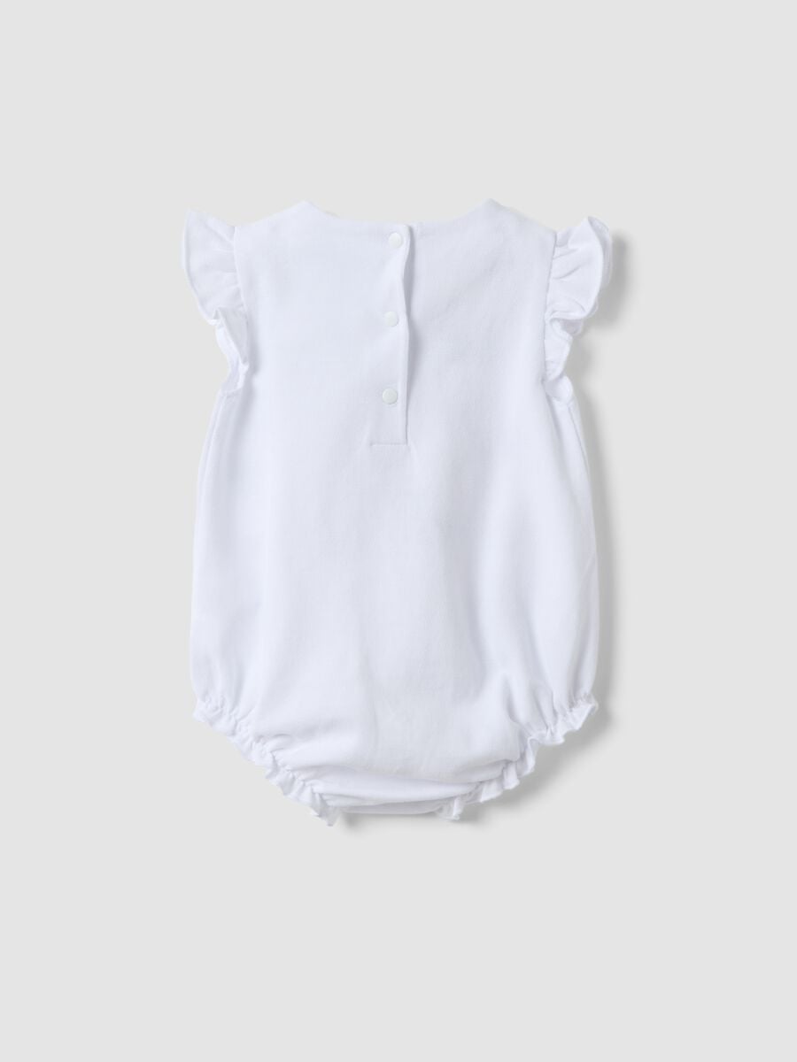 White organic cotton baby romper with ruffles_1