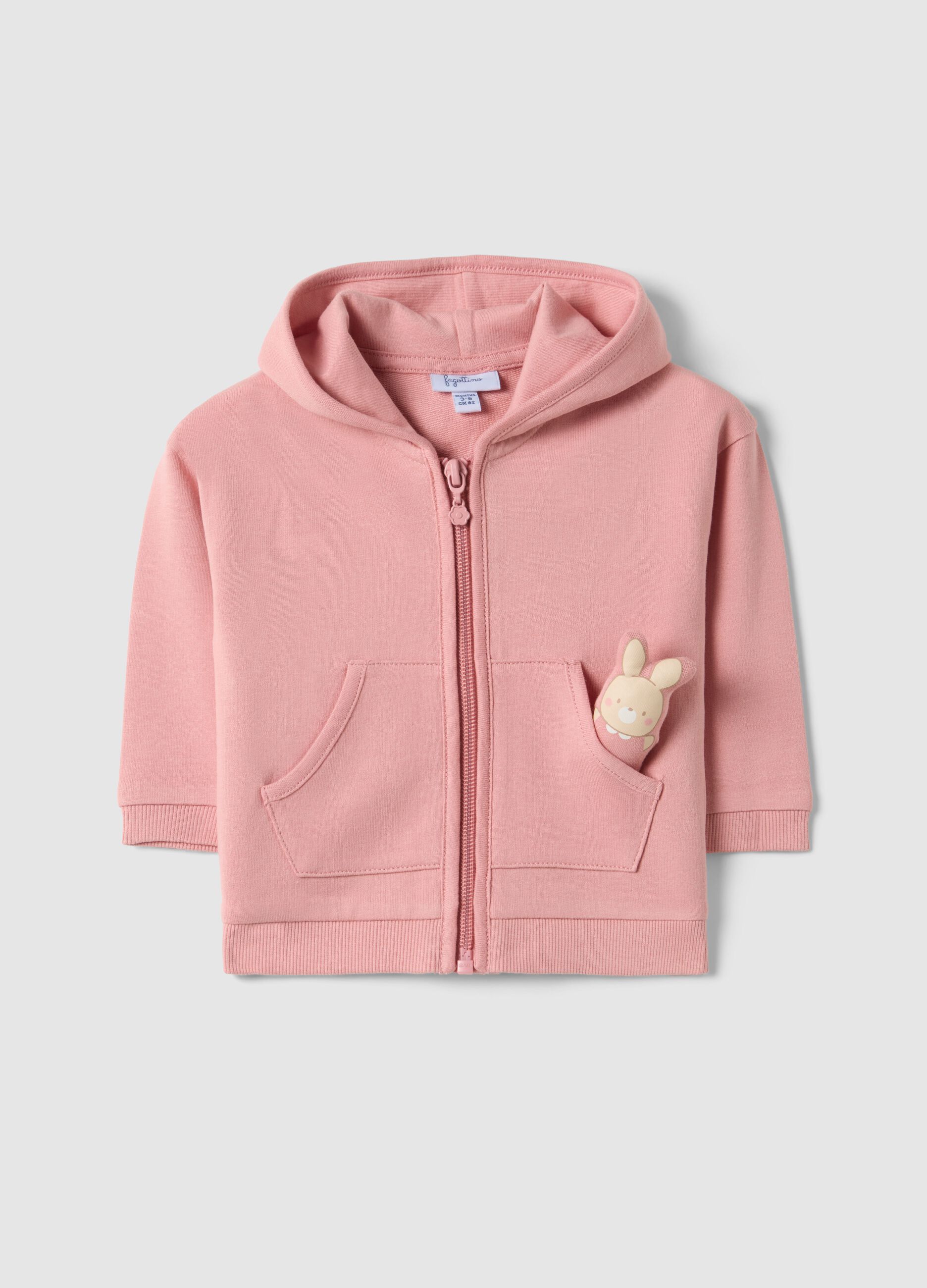 Baby girl's regular fit pink cotton sweatshirt with toy