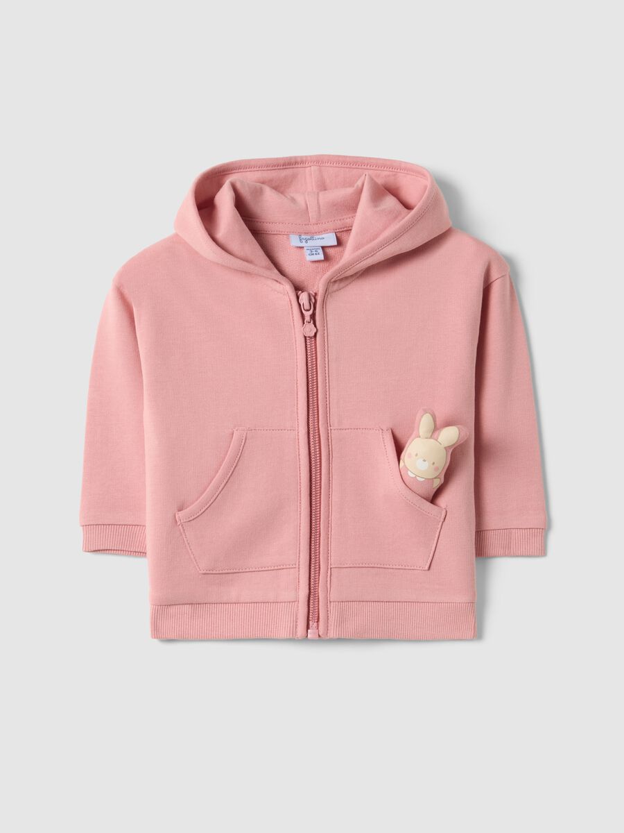 Felpa in puro cotone rosa da neonata regular fit con pupazzo_0
