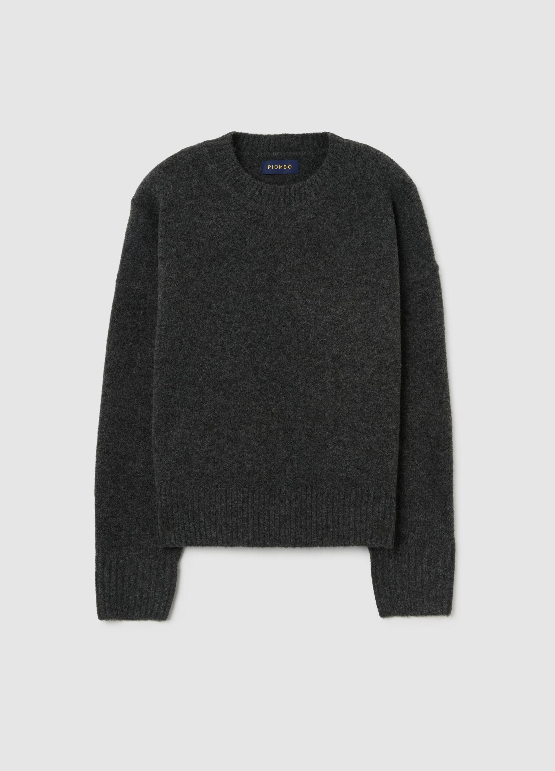 Grey regular fit pullover with round neckline