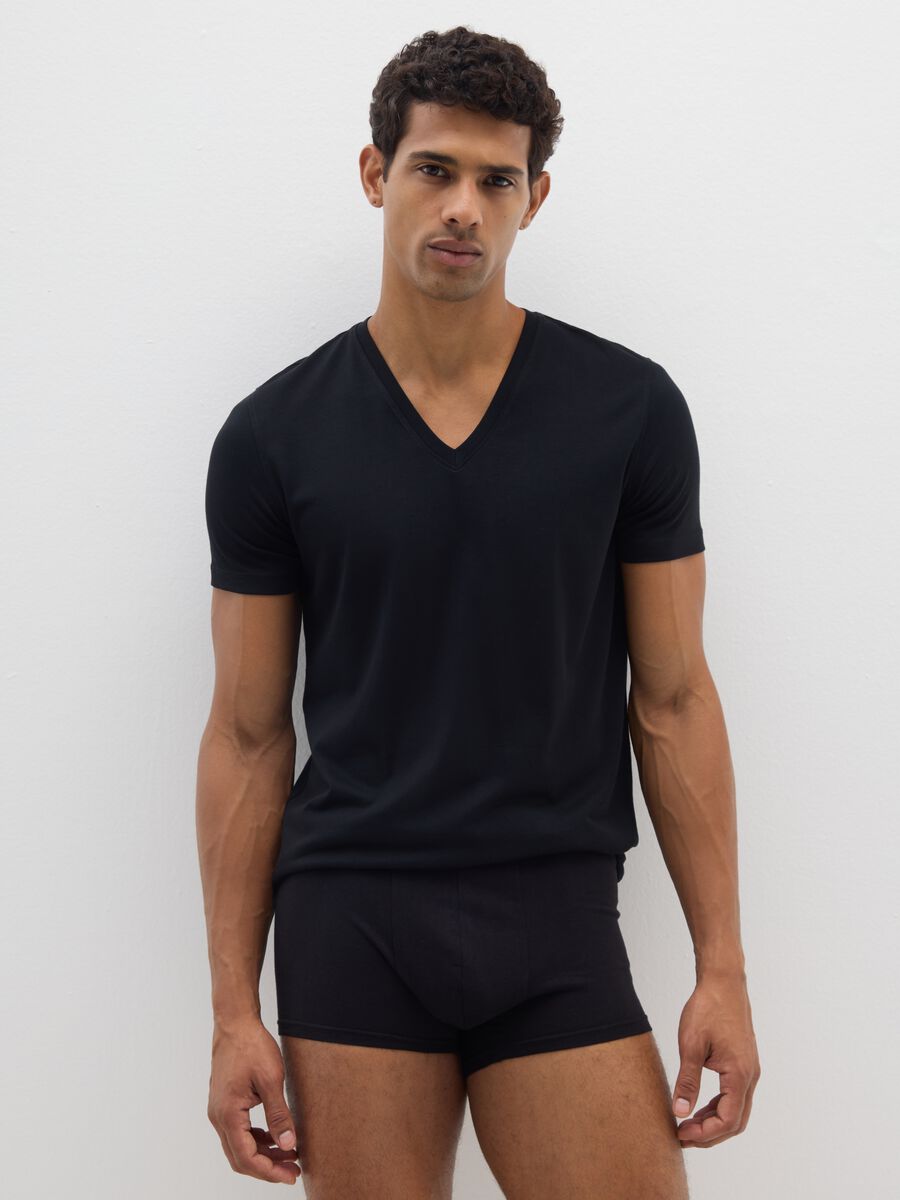 Bipack di t-shirt nere in cotone Supima con scollo a V profondo_0