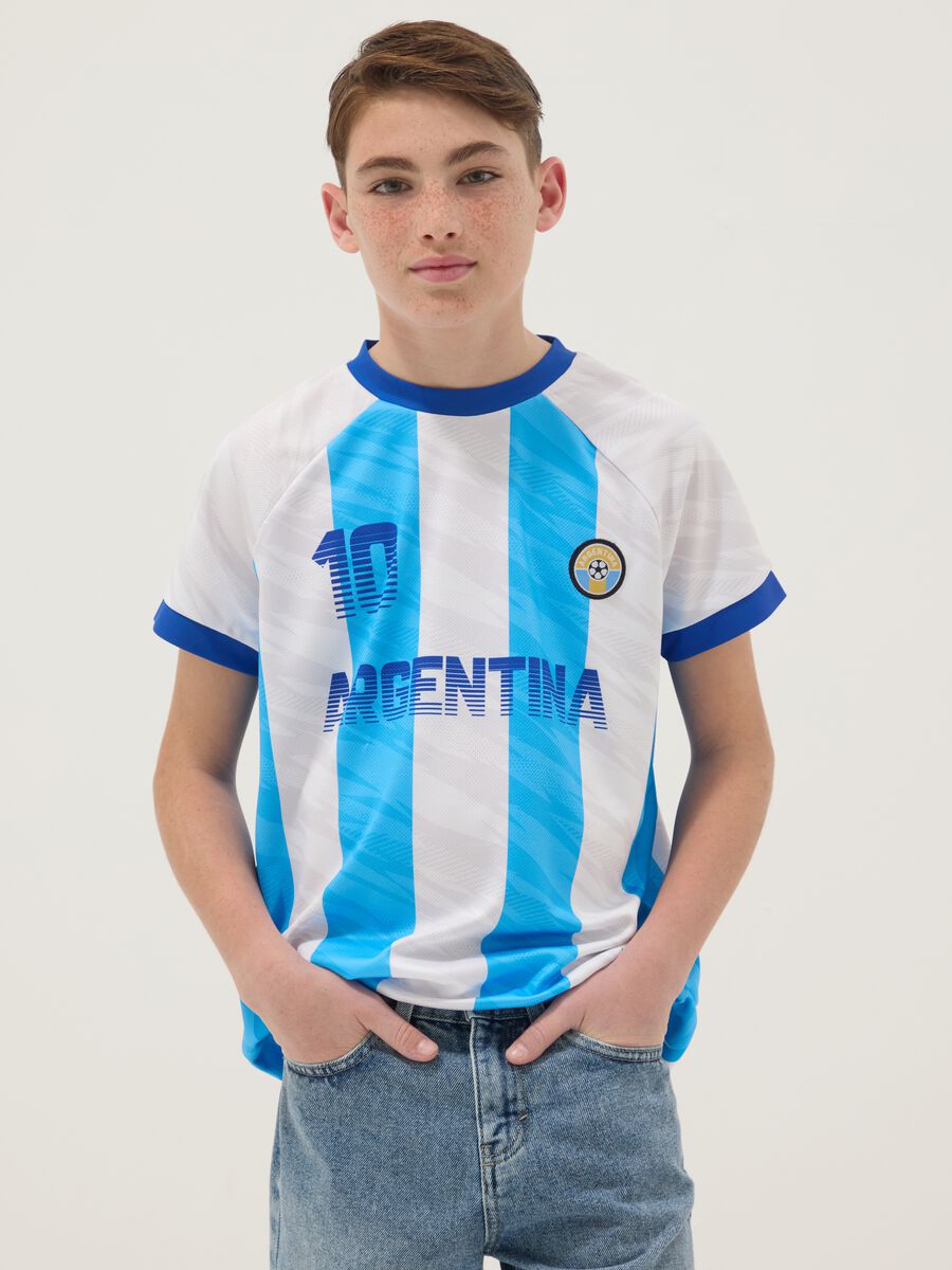 Kids&rsquo; Argentina striped T-shirt in white and sky blue, oversized fit_0