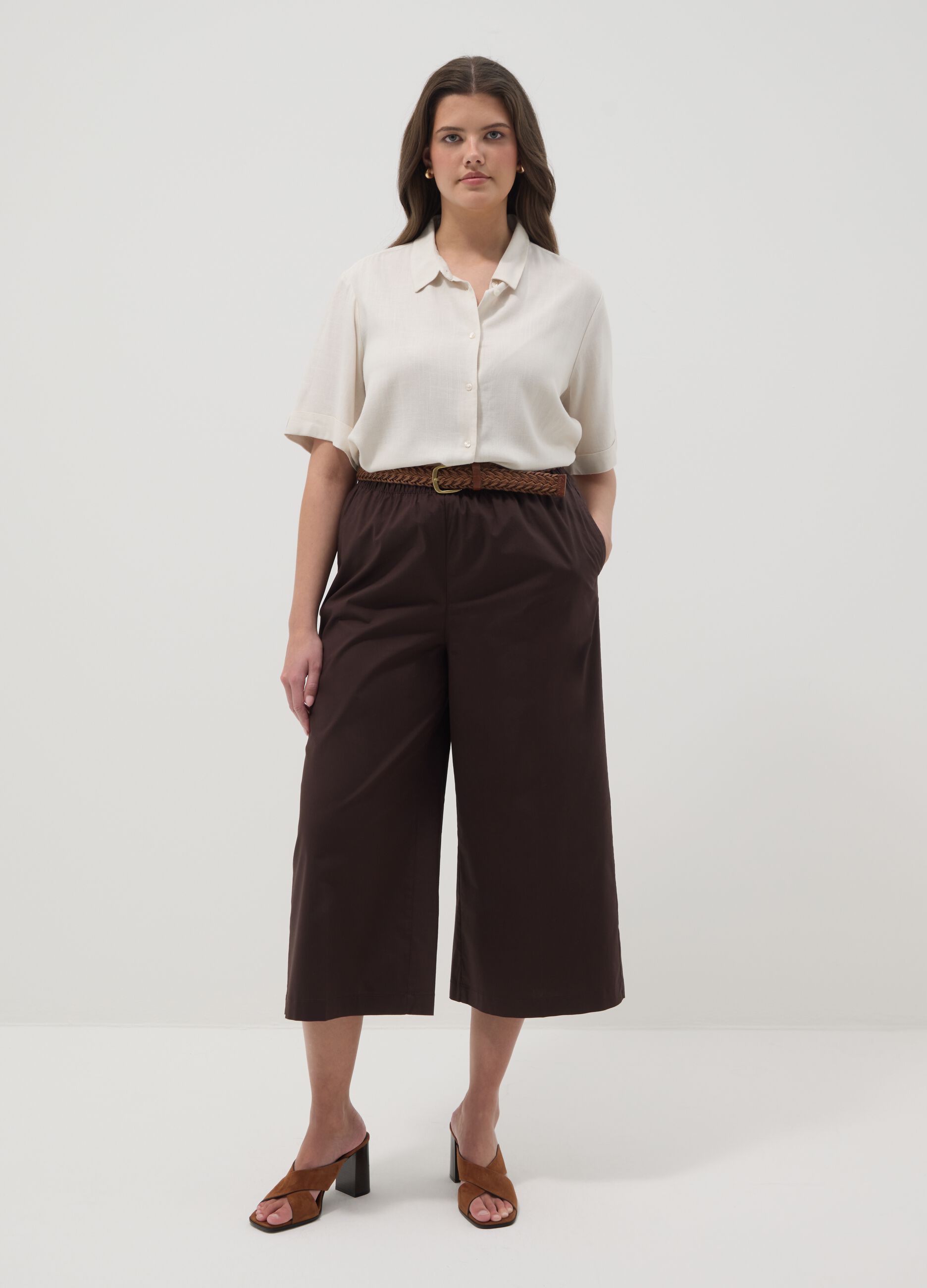 Camicia in misto viscosa e lino bianca regular fit