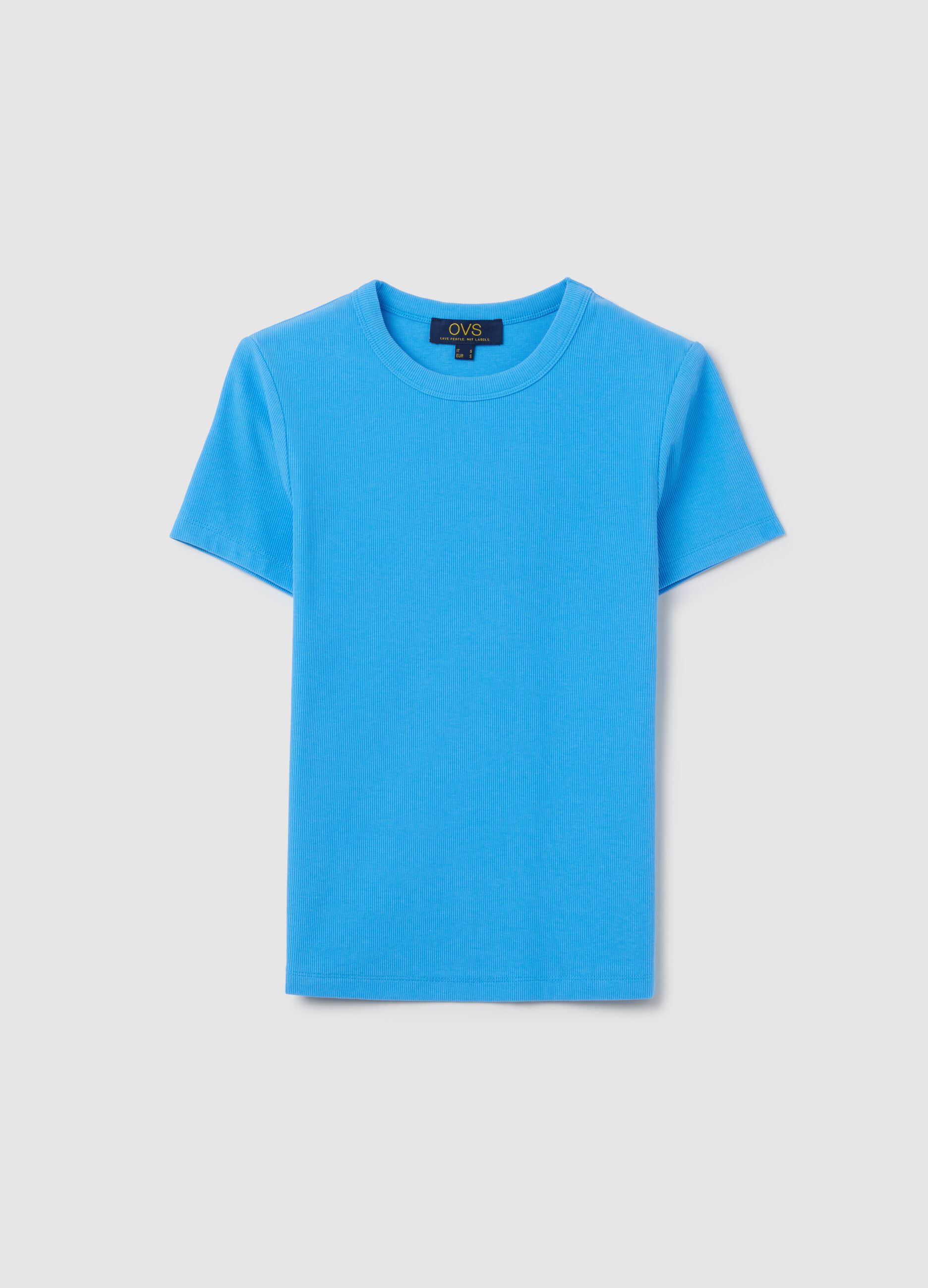 T-shirt da donna in cotone elasticizzato azzurro regular fit