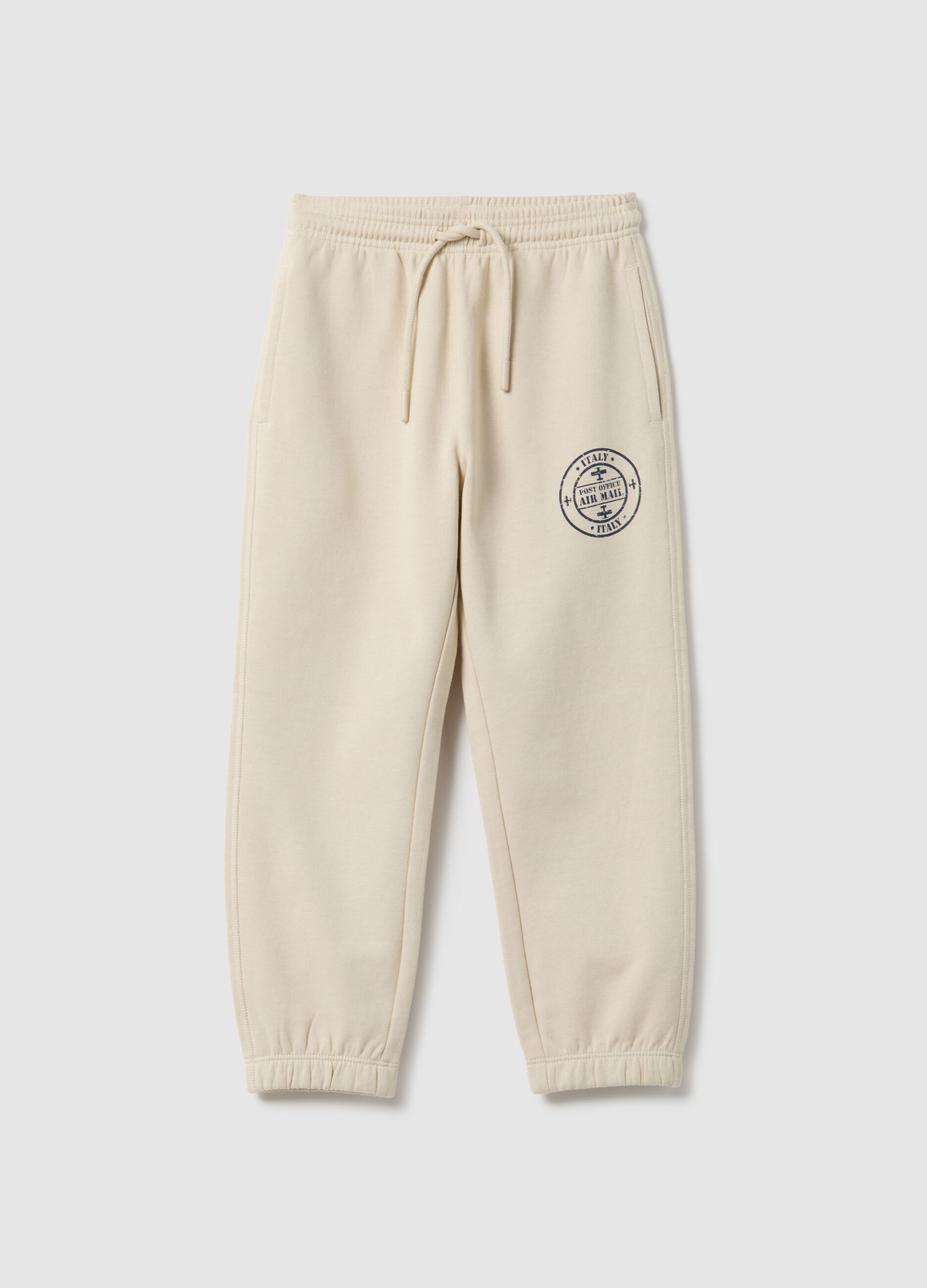 Kids' beige jogger trousers in pure cotton regular fit with logo