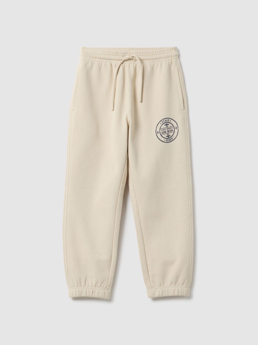 Kids' beige jogger trousers in pure cotton regular fit with logo_0