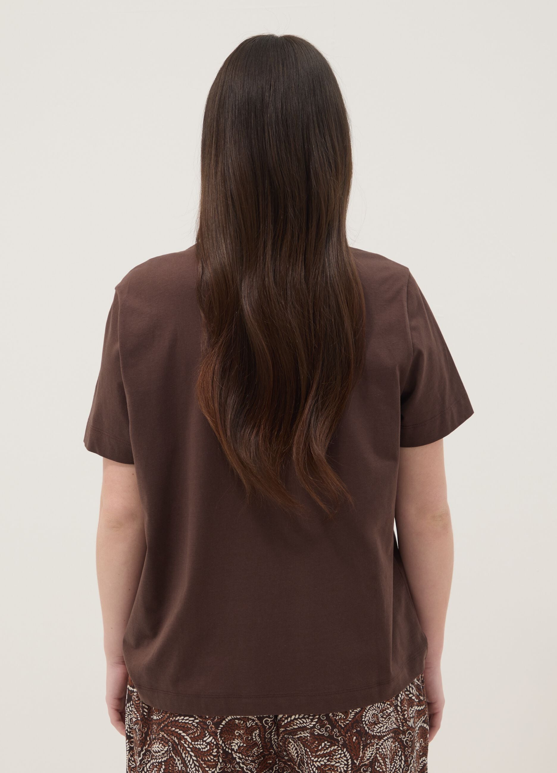 Brown pure cotton T-shirt with ring detail