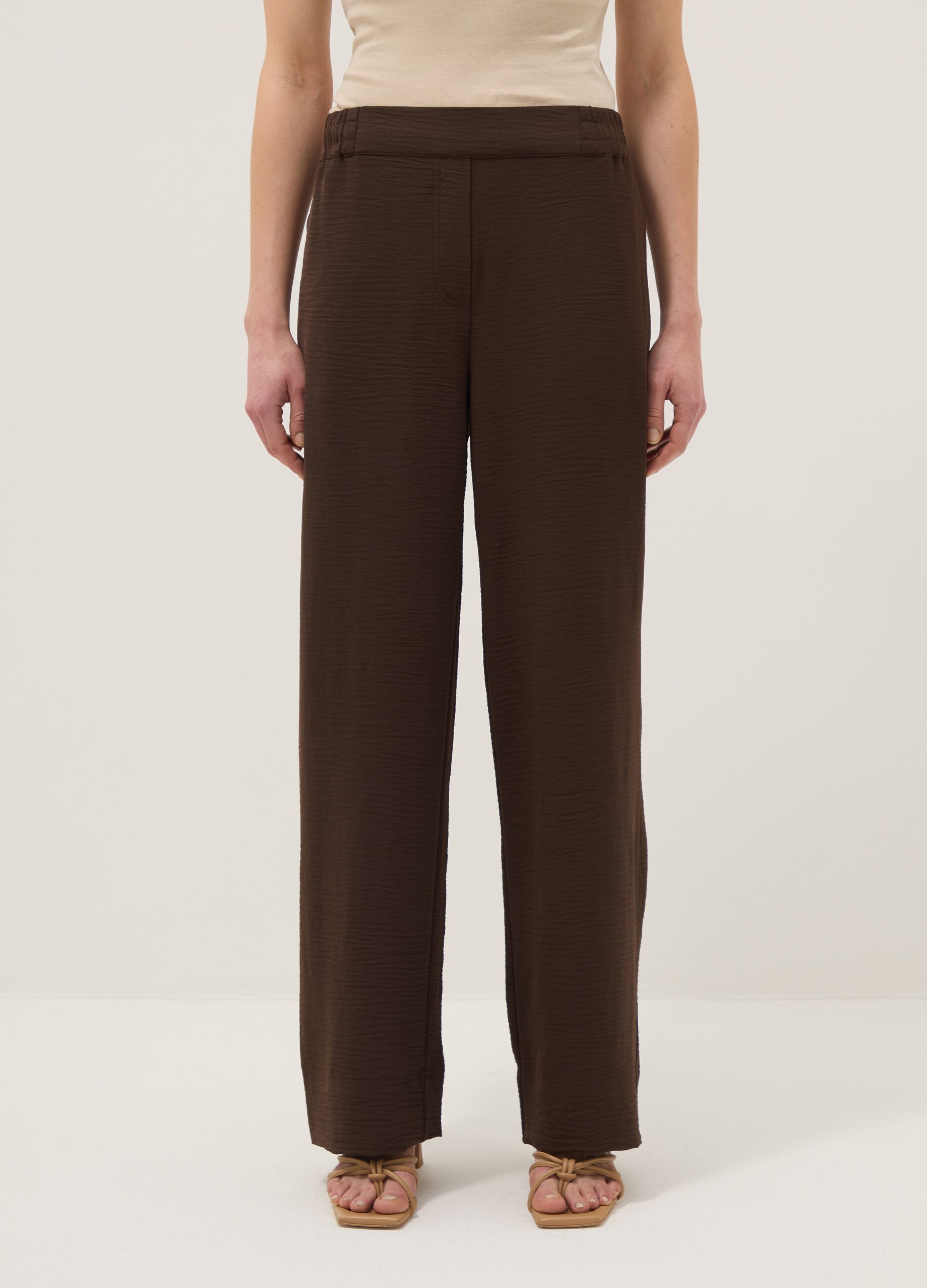 Brown wide-leg trousers with elasticated waist