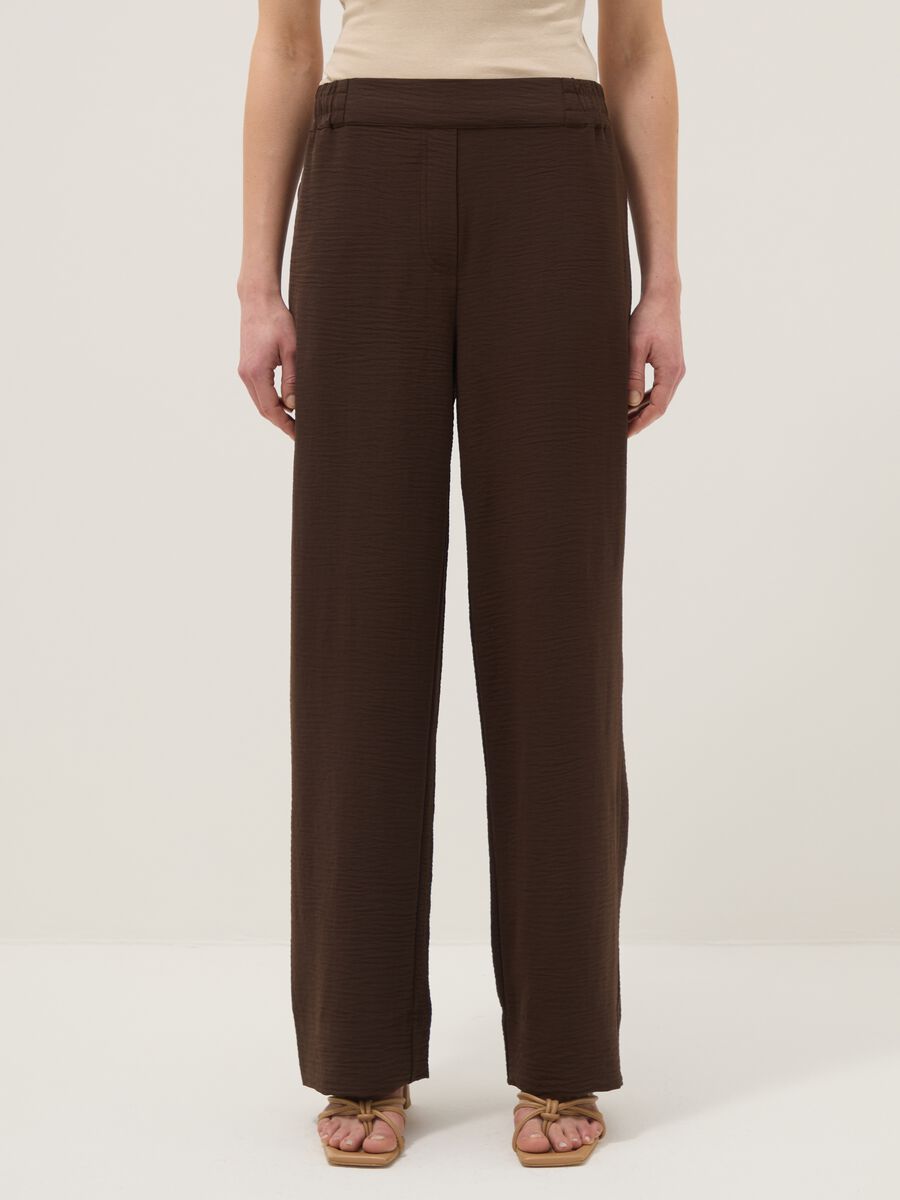 Brown wide-leg trousers with elasticated waist_1