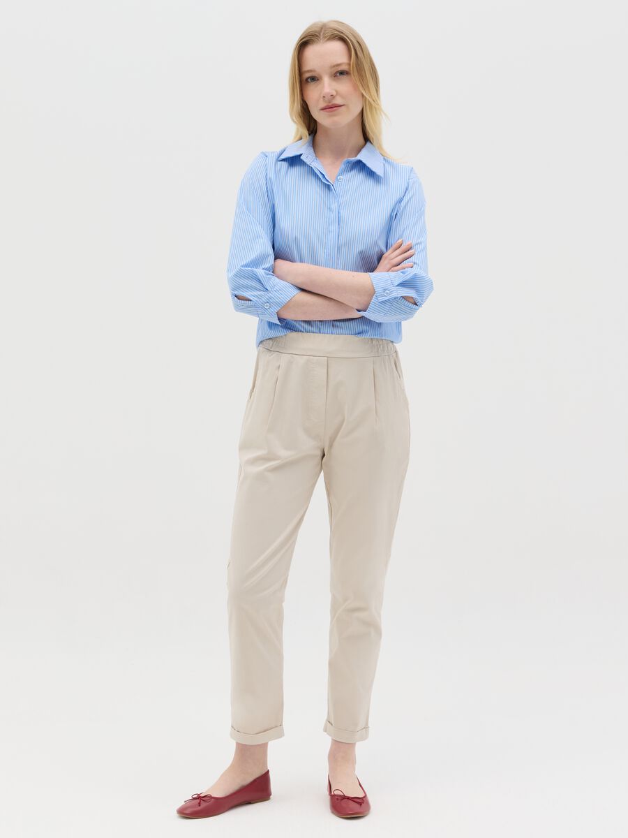 Beige cropped trousers in stretch cotton_0