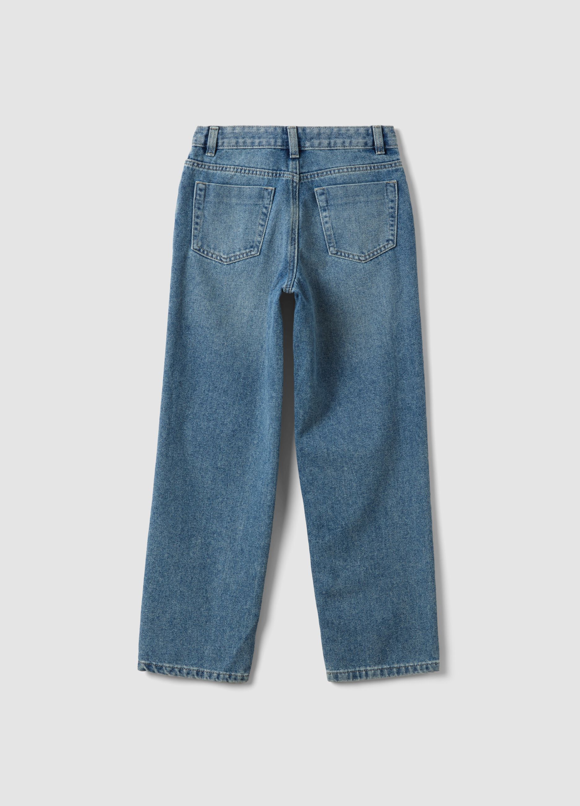 Blue denim straight-fit jeans in a cotton and viscose blend for girls