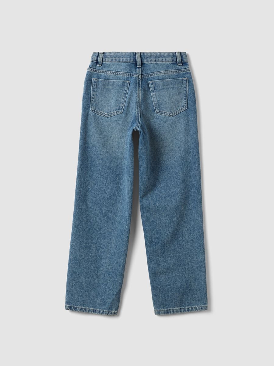 Jeans denim blu straight fit in misto cotone e viscosa per ragazza_1