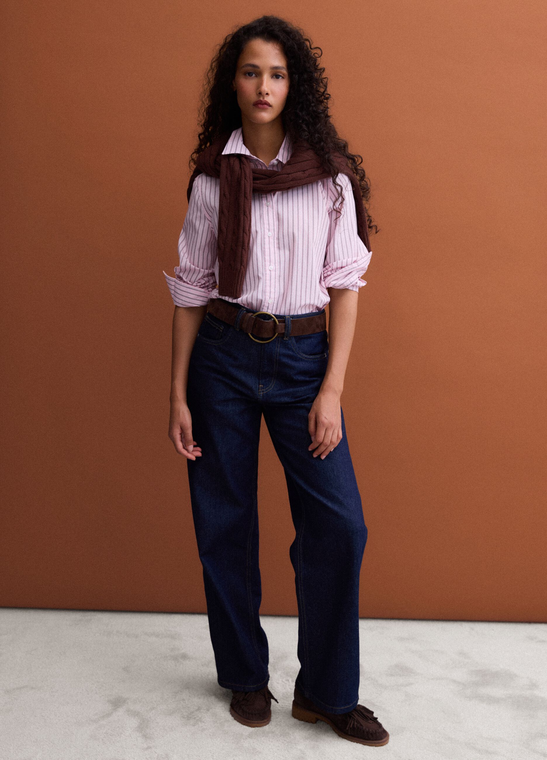Pink striped poplin shirt, regular fit